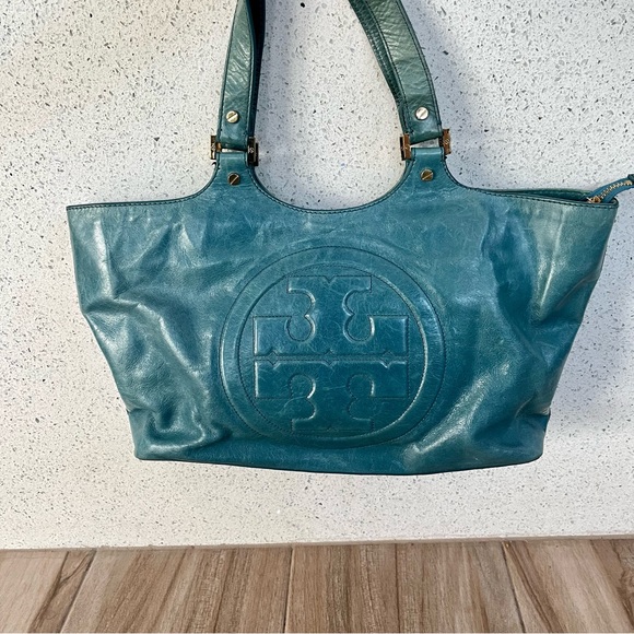 Tory Burch Handbags - TORY BURCH Turquoise Leather Shoulder Tote Bag